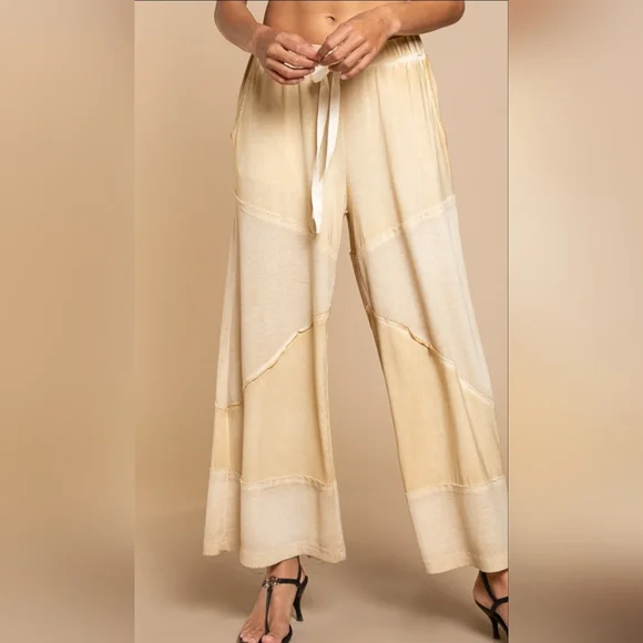 NEW POL Loose Knit Pants~Ribbed Contrast ~ Pale Yellow ~ Sm/Md & Md/Lg Available - Picture 1 of 4